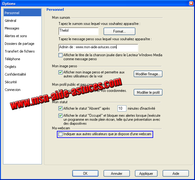 Cacher ca Webcam sur Windows Live Messenger Cachercam1