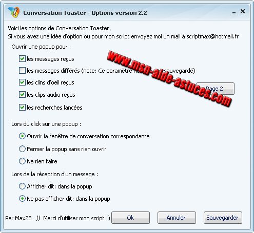 Conversation Toaster : affiche le texte dans une pop-up Toaster3